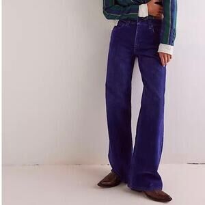 NEW Free People Vintage Wash Blue Tinsley Baggy High Waist Flocked Retro Jeans